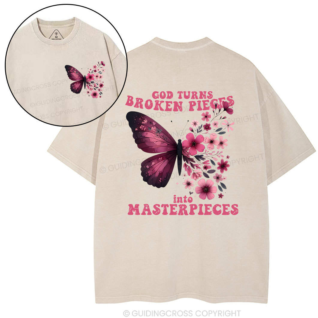 God Turns Broken Pieces Into Masterpieces Christian Washed T-Shirt