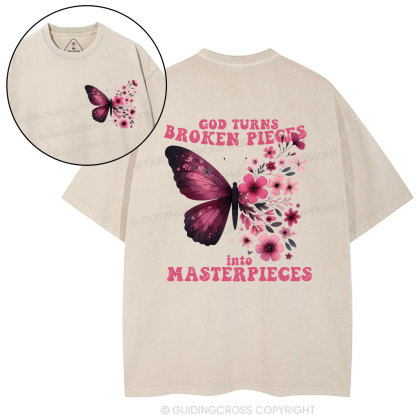 God Turns Broken Pieces Into Masterpieces Christian Washed T-Shirt