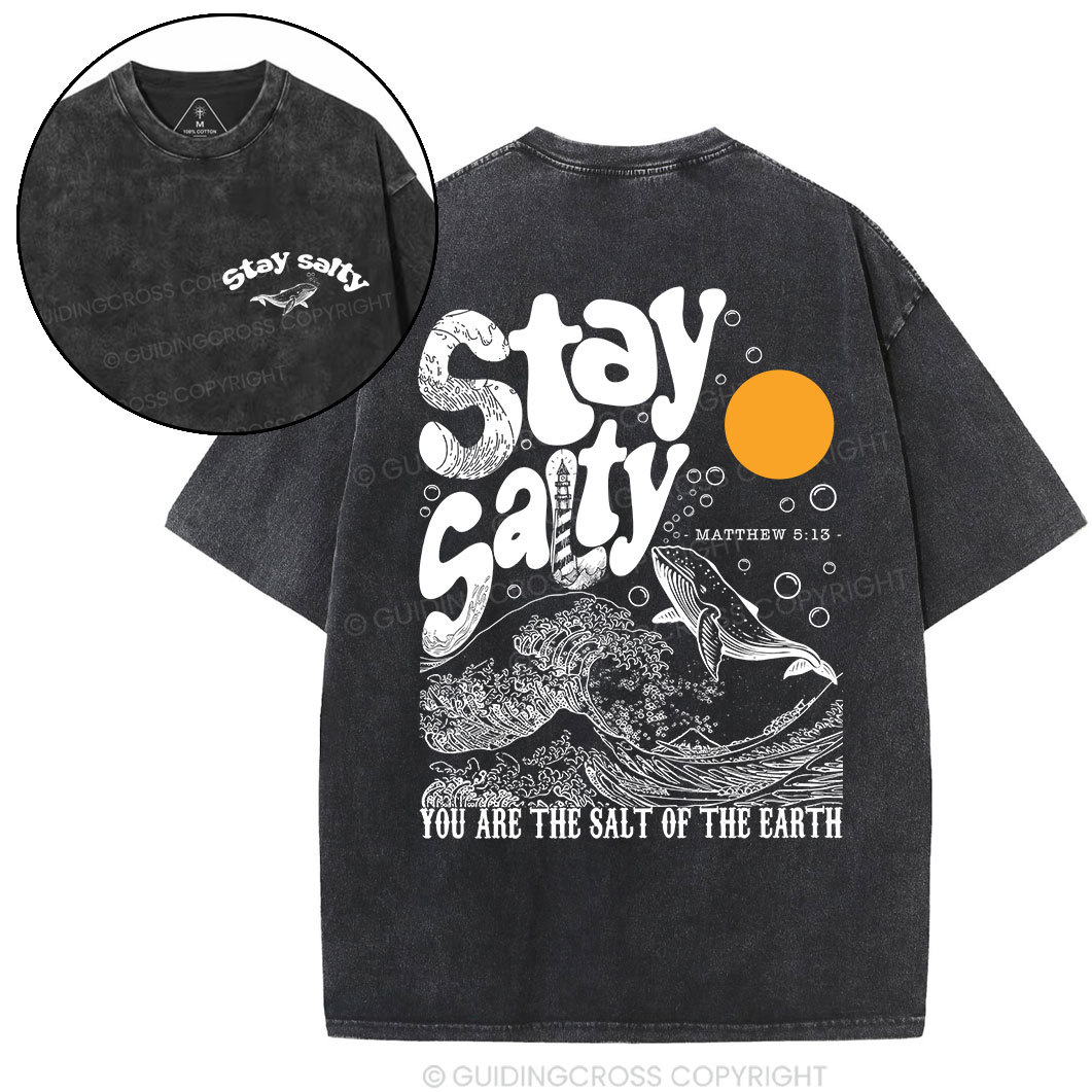 Stay Salty Ocean Waves Christian Washed T-Shirt