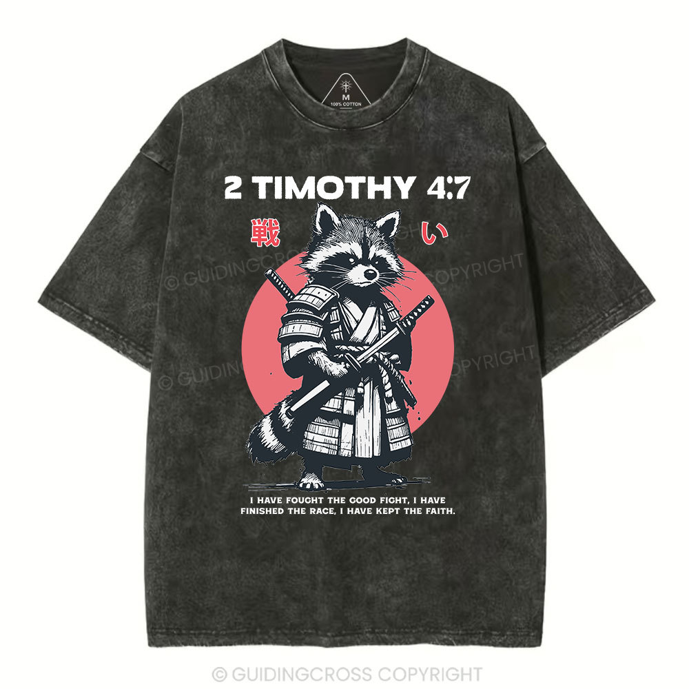 Fought The Good Fight Raccoon Christian Washed T-Shirt