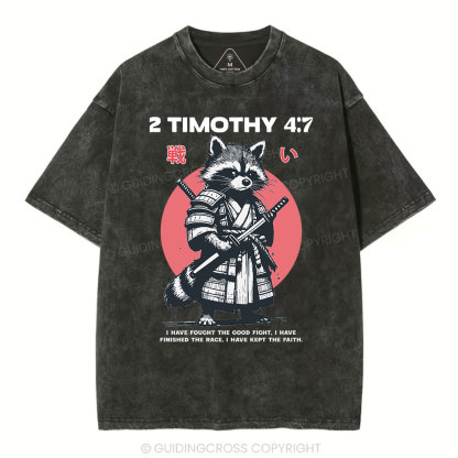 Fought The Good Fight Raccoon Christian Washed T-Shirt