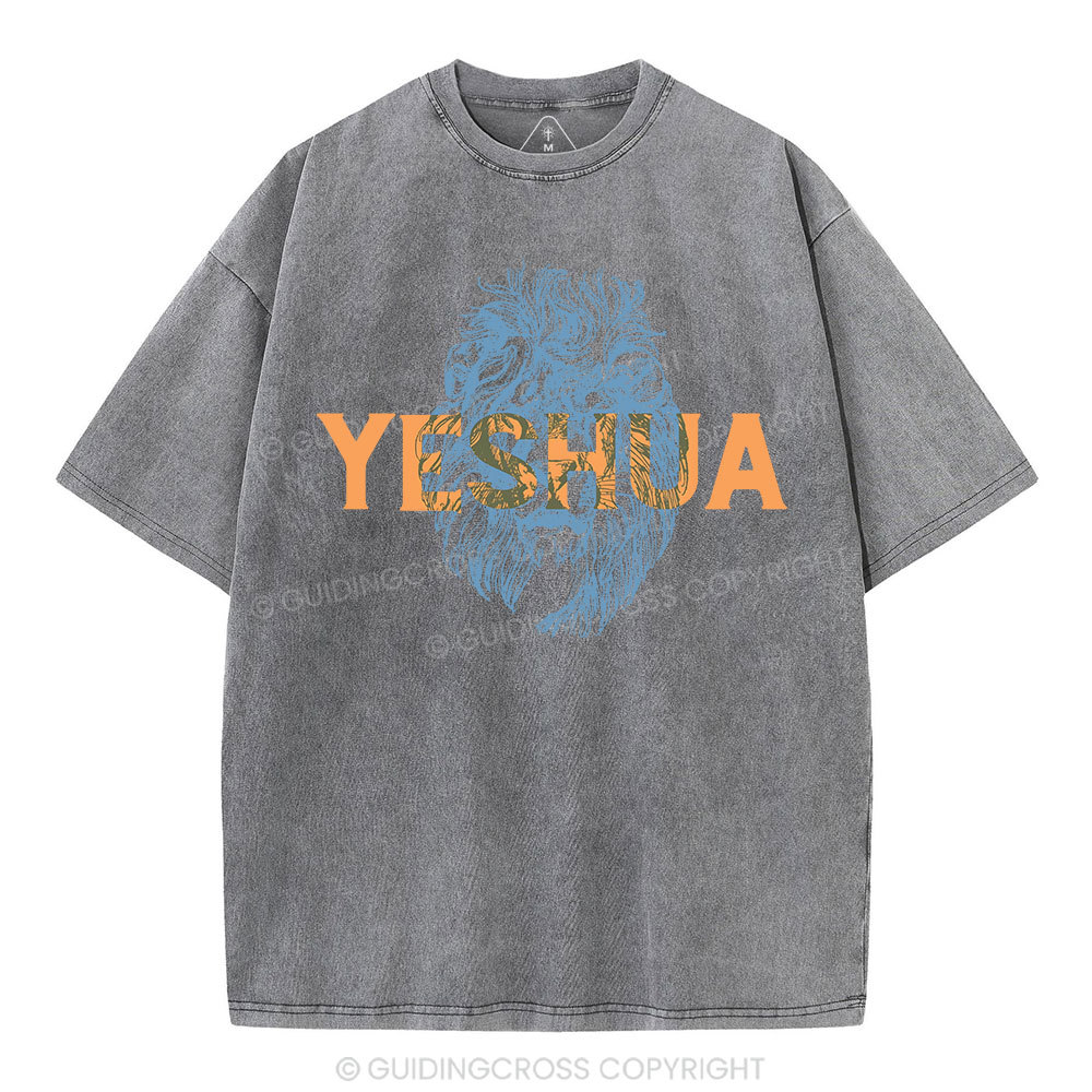 Lion And Yeshua Christian Washed T-Shirt
