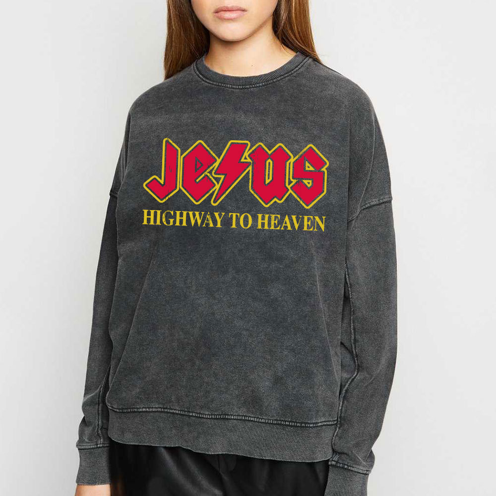 Jesus Highway To Heaven Christian Washed Sweatshirt