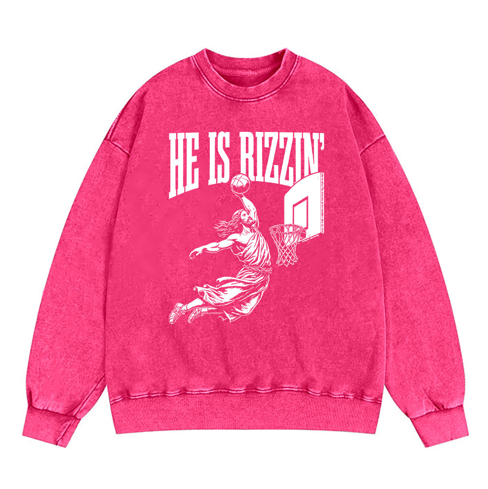 He Is Rizzin Christian Washed Sweatshirt