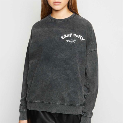 Stay Salty Ocean Waves Christian Washed Sweatshirt