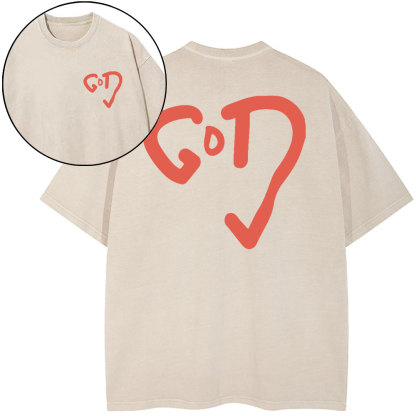 God Heart Christian Washed T-Shirt