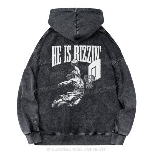 Image of He Is Rizzin Christian Washed Hoodie