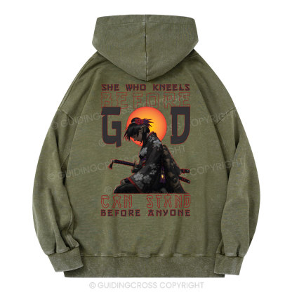 She Who Kneels Before God Christian Washed Hoodie