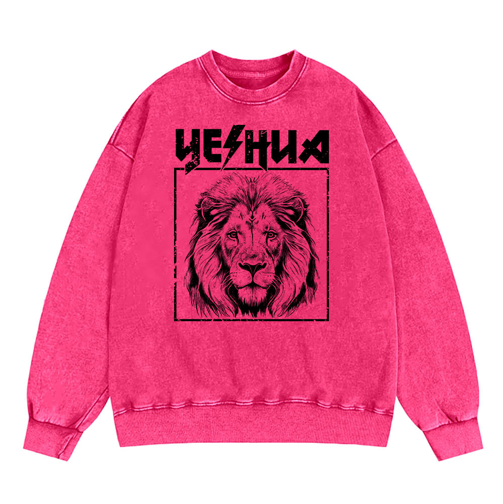 Retro Yeshua Lion Christian Washed Sweatshirt