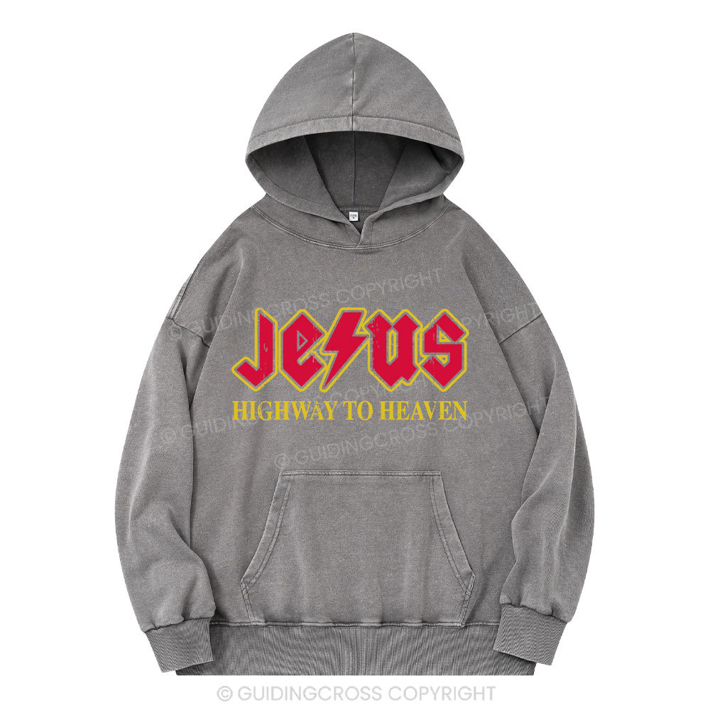 Jesus Highway To Heaven Christian Washed Hoodie