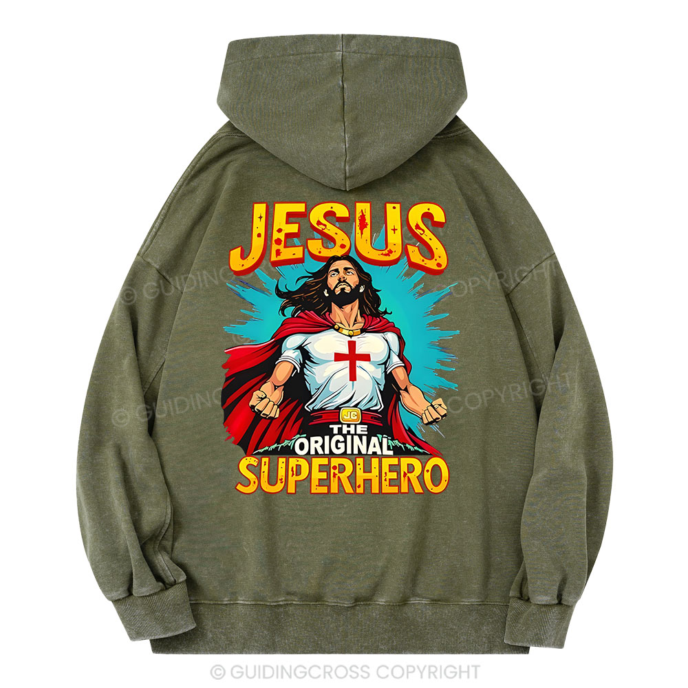 Jesus The Original Superhero Christian Washed Hoodie