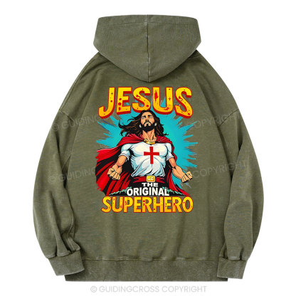 Jesus The Original Superhero Christian Washed Hoodie