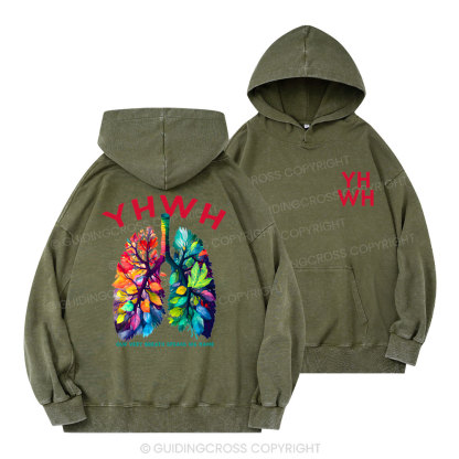 YHWH Leaf Christian Washed Hoodie