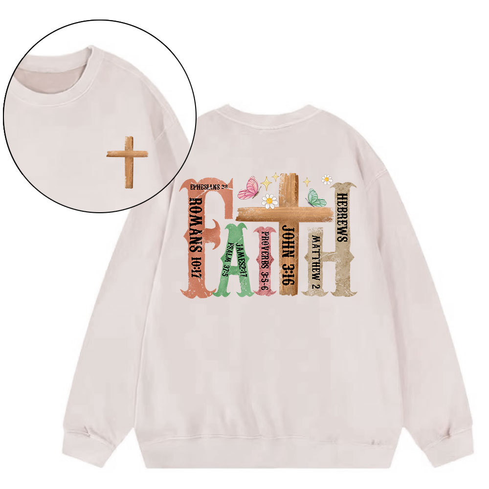 Retro Faith Cross Christian Washed Sweatshirt
