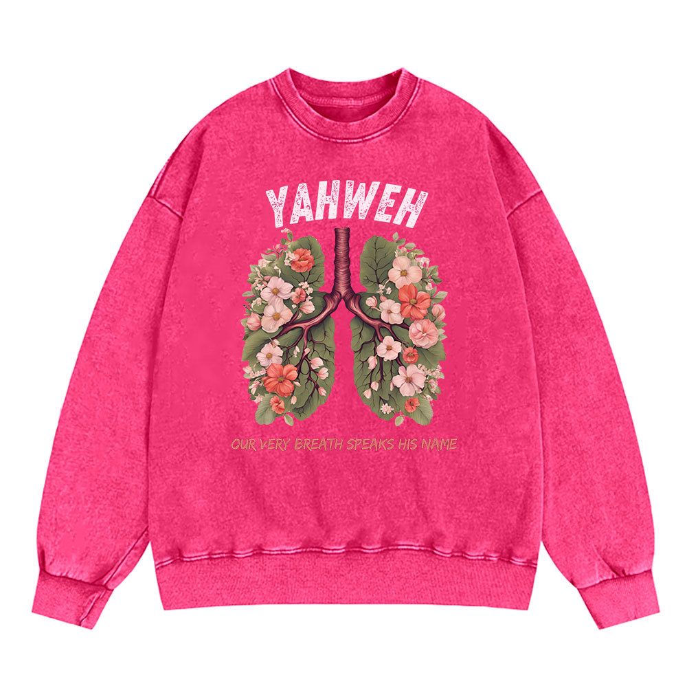 Yahweh Leaf Flower Lung Christian Washed Sweatshirt