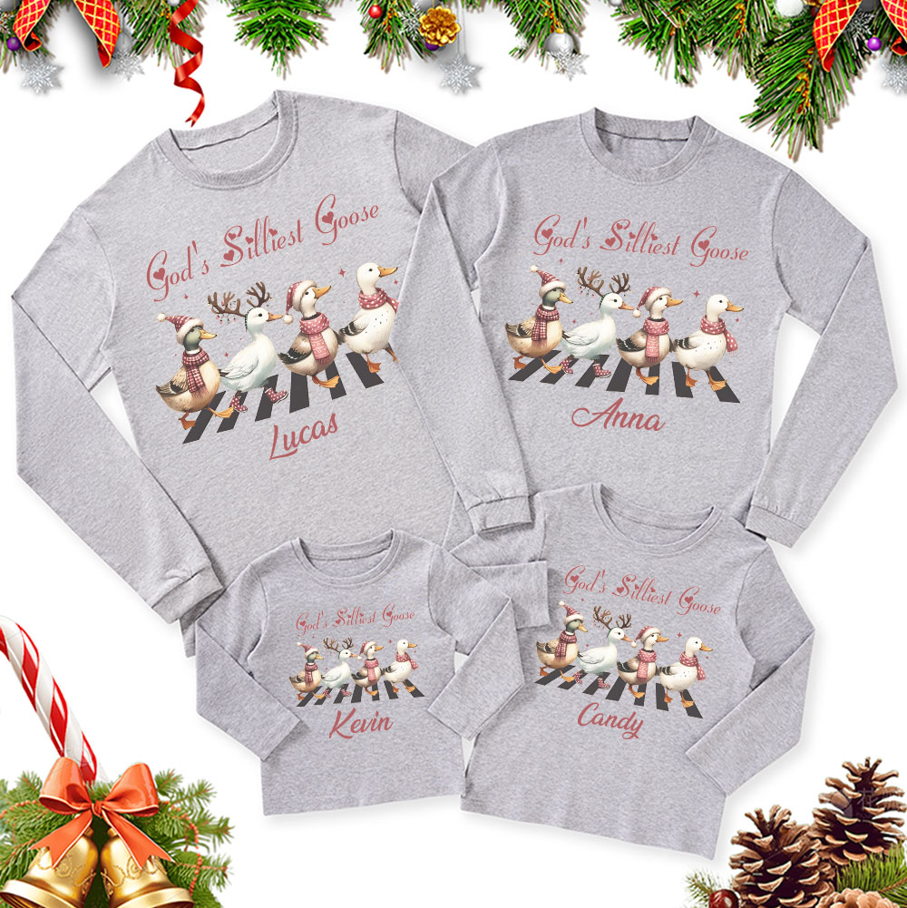 Personalized God's Silliest Goose Christmas Family Matching Long Sleeve T-Shirt