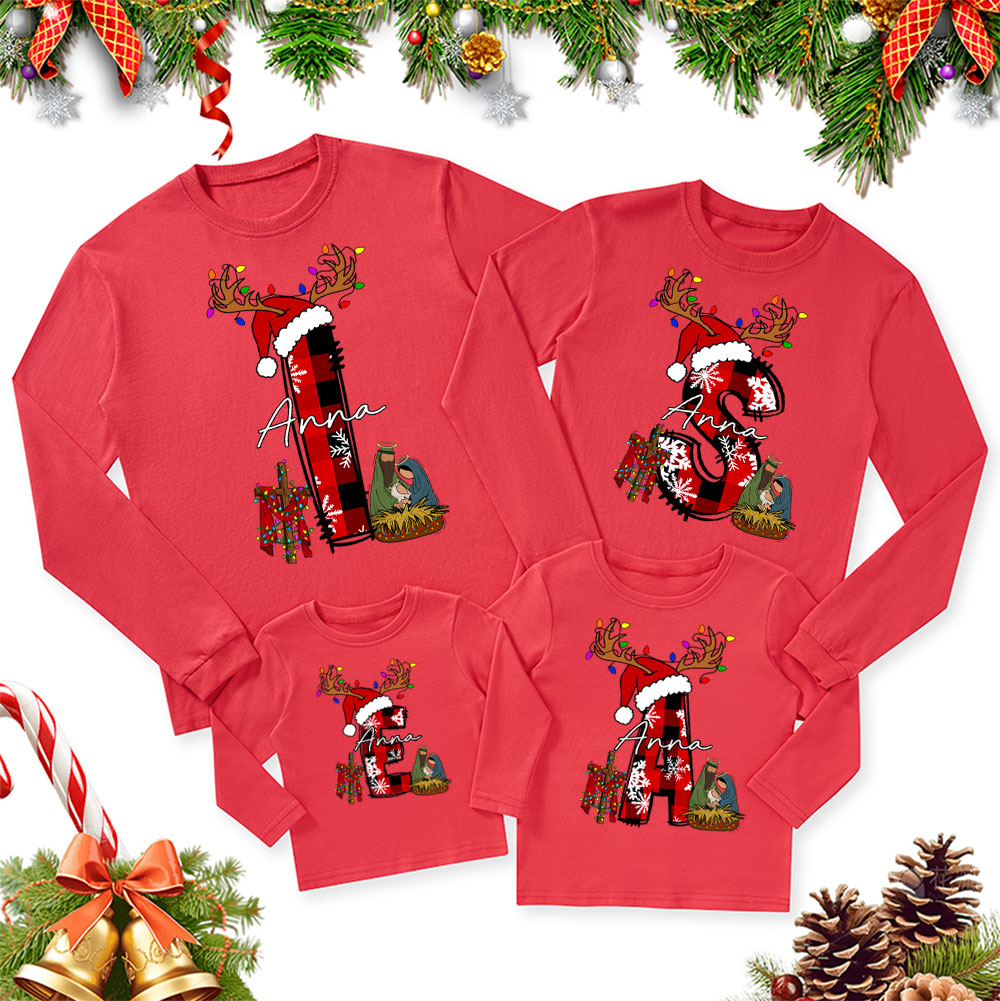 Personalized Name Nativity Christmas Family Matching Long Sleeve T-Shirt