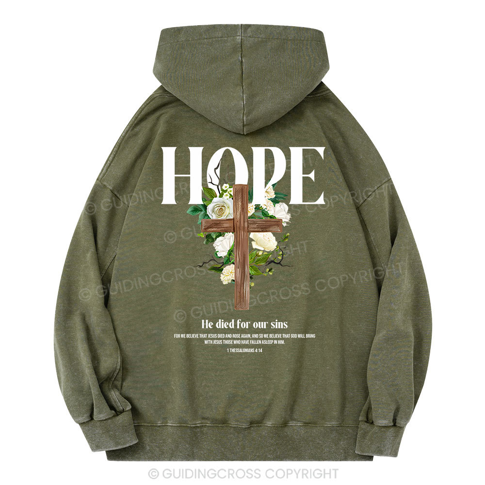 He Died For Our Sins Christian Washed Hoodie
