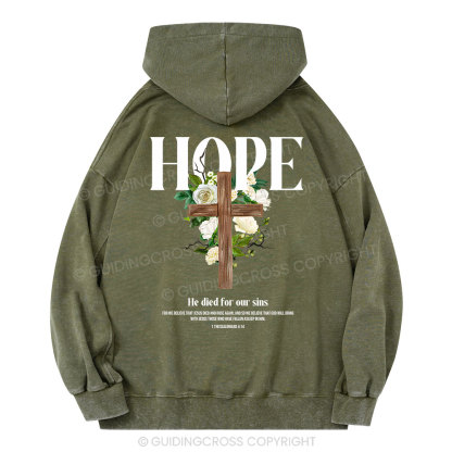 He Died For Our Sins Christian Washed Hoodie
