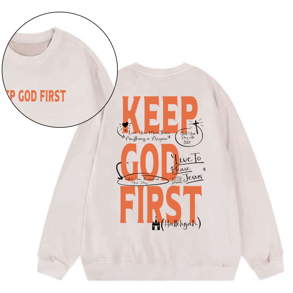 Keep God First Christian Washed Sweatshirt