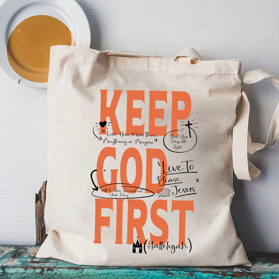 Keep God First Christian Canvas Tote Bag