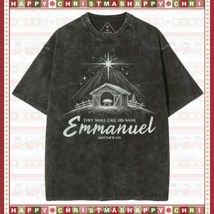 Emmanuel Christmas Christian Washed T-Shirt