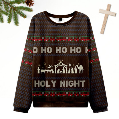 Holy Night Ugly Sweater Design Christmas Christian Sweatshirt
