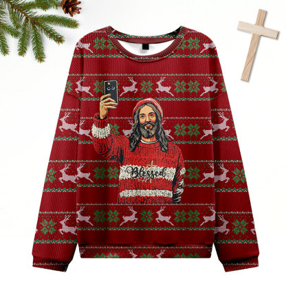 Jesus Selfie Ugly Sweater Design Christmas Christian Sweatshirt
