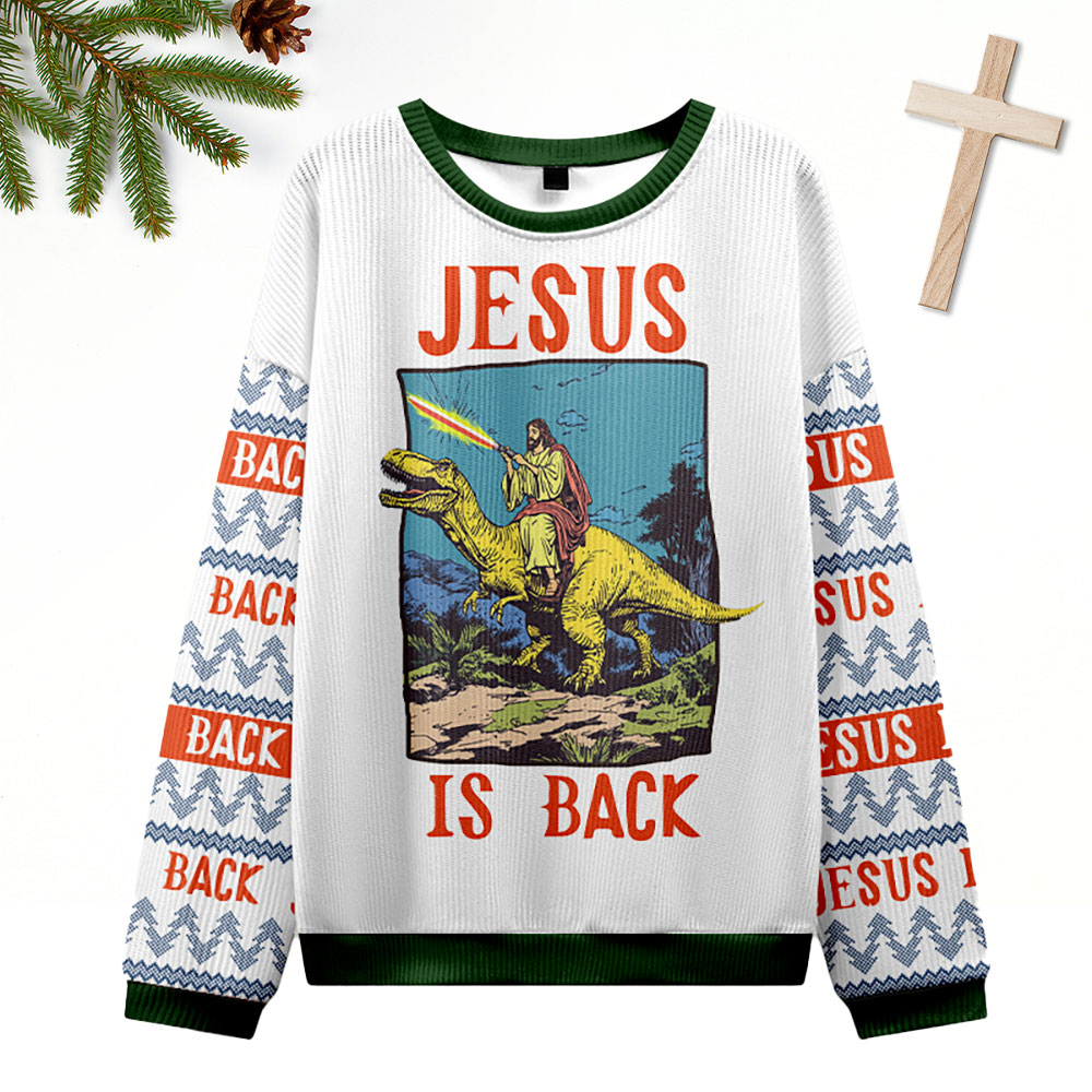 Jesus Riding Dinosaur Christian Ugly Christmas Sweatshirt
