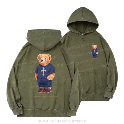 Faithful Polo Bear By Guidingcross Christian Washed Hoodie
