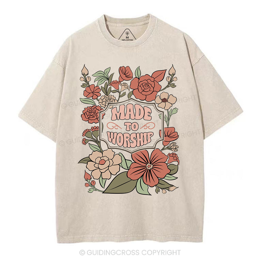Made To Worship Retro Floral Christian Washed T-Shirt Sale - GuidingCross