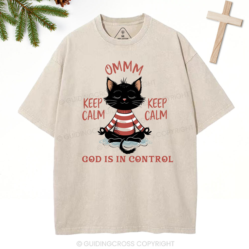 God Is In Control Christian Christmas Washed T-Shirt