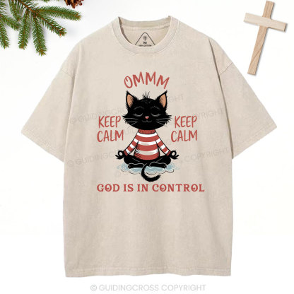 God Is In Control Christian Christmas Washed T-Shirt