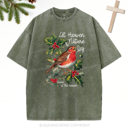 Let Heaven And Nature Sing Christian Christmas Washed T-Shirt