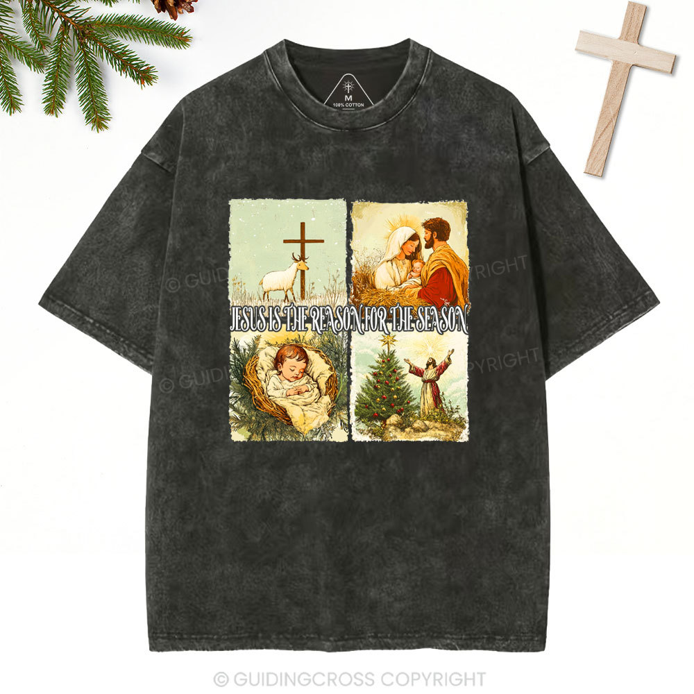 Retro Jesus Is The Reason Christian Christmas Washed T-Shirt