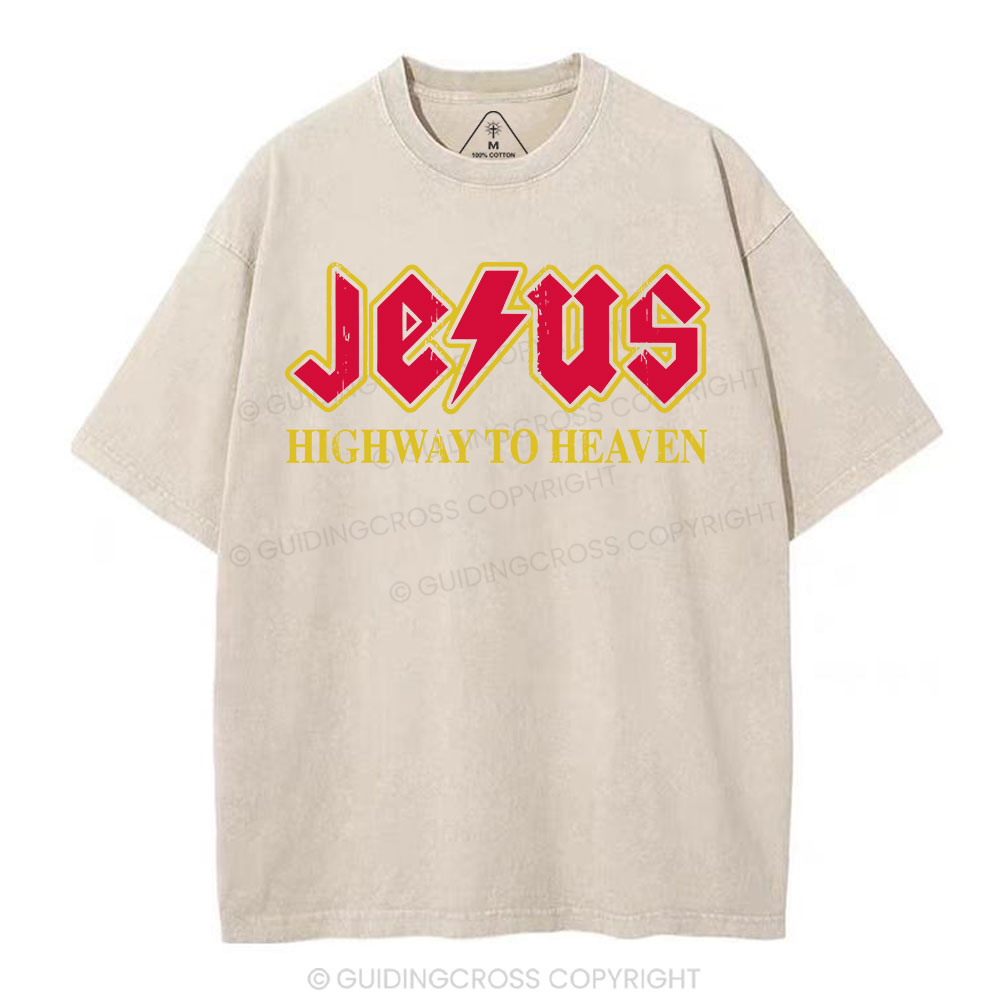 Jesus Highway To Heaven Christian Washed T-Shirt