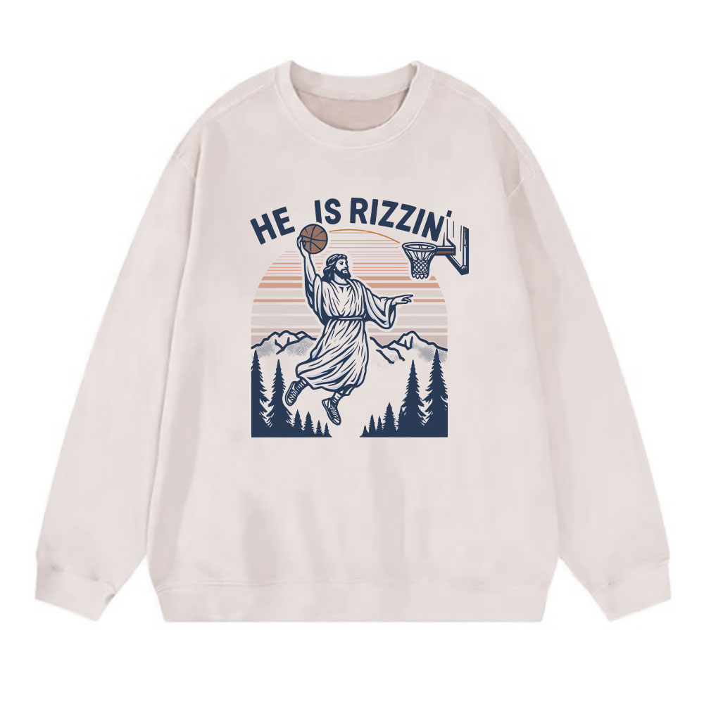 He Is Rizzen Christian Washed Sweatshirt