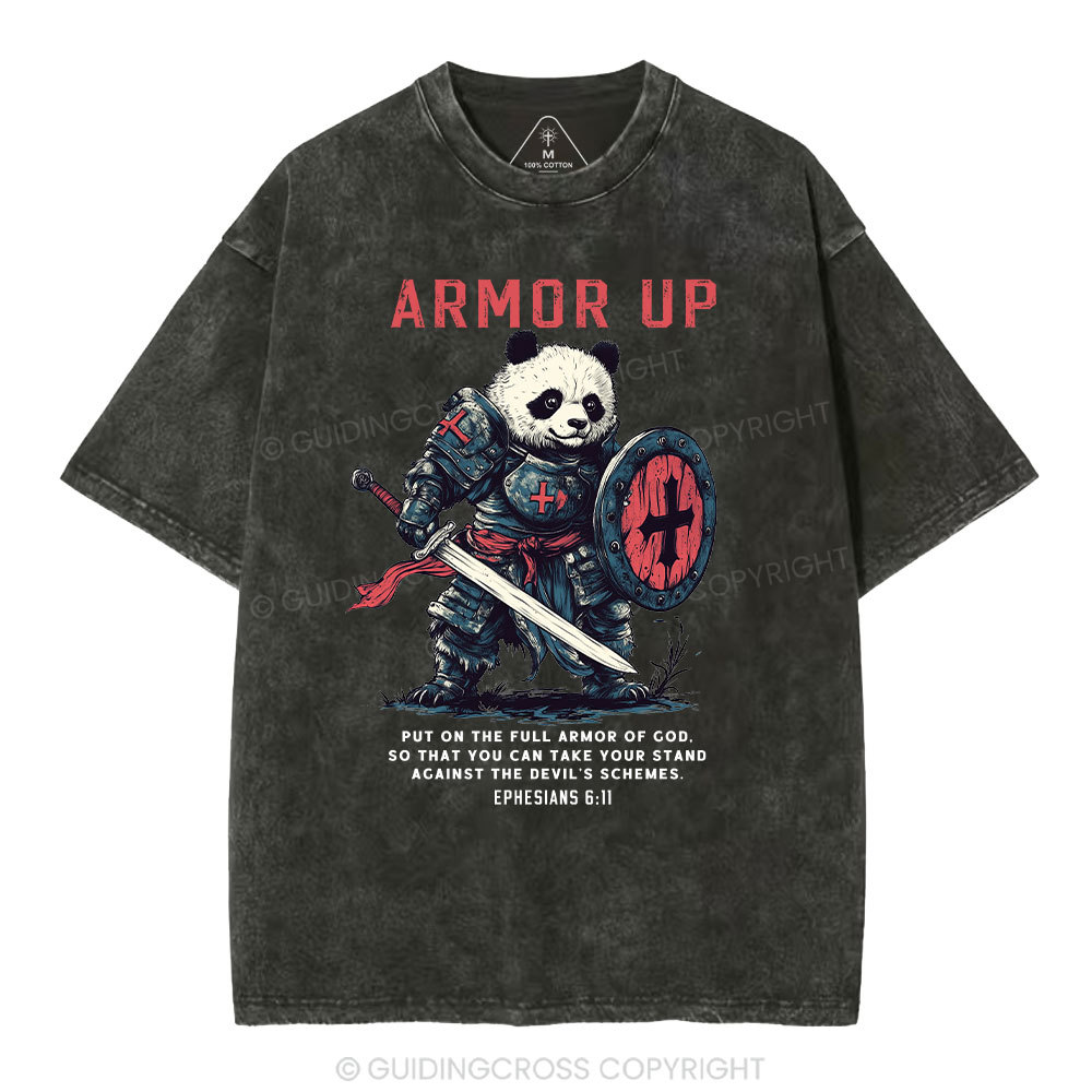 Armor Of God Panda Warrior Christian Washed T-Shirt