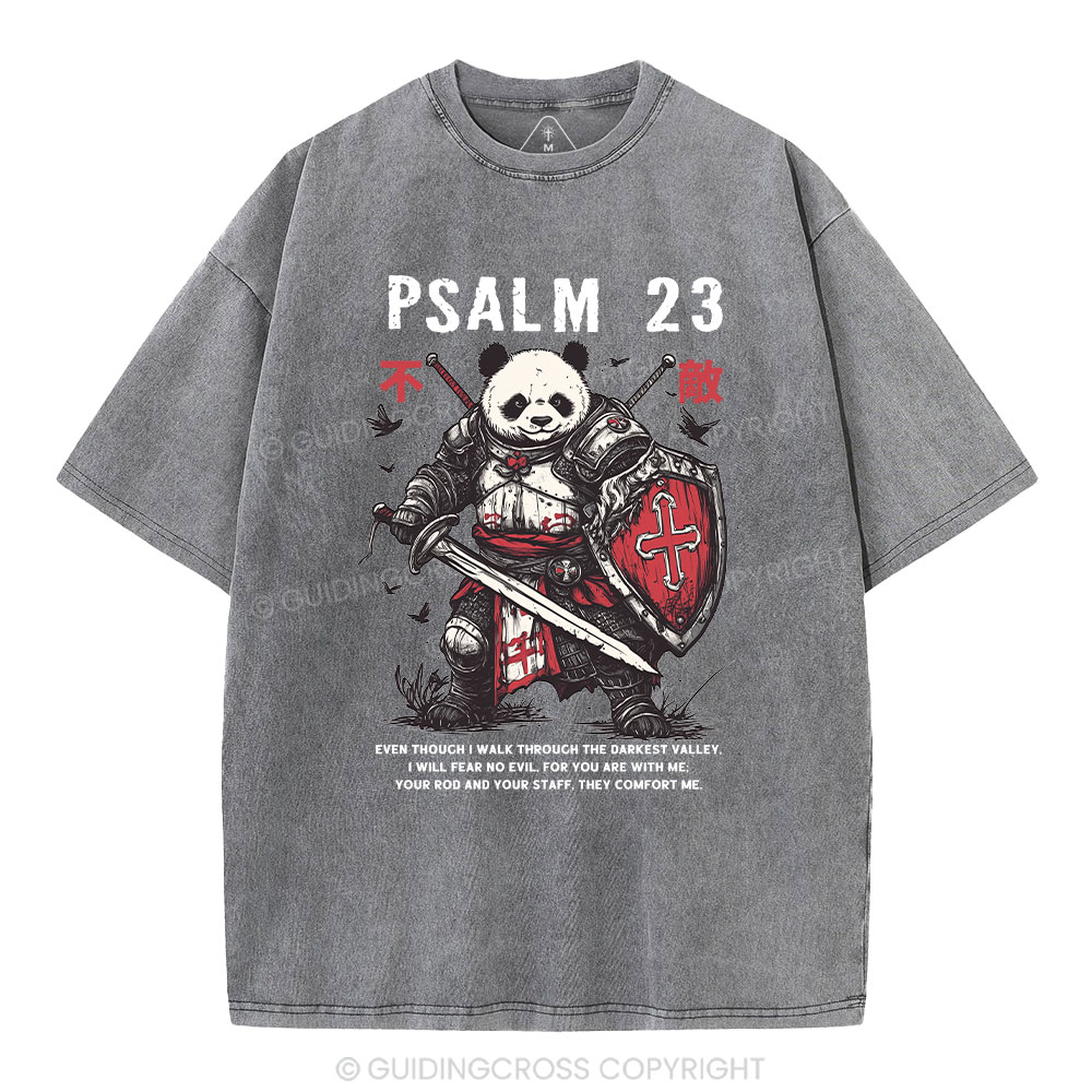 Walk Through The Darkest Valley Panda Warrior Christian Washed T-Shirt