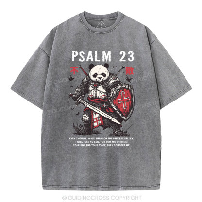 Walk Through The Darkest Valley Panda Warrior Christian Washed T-Shirt