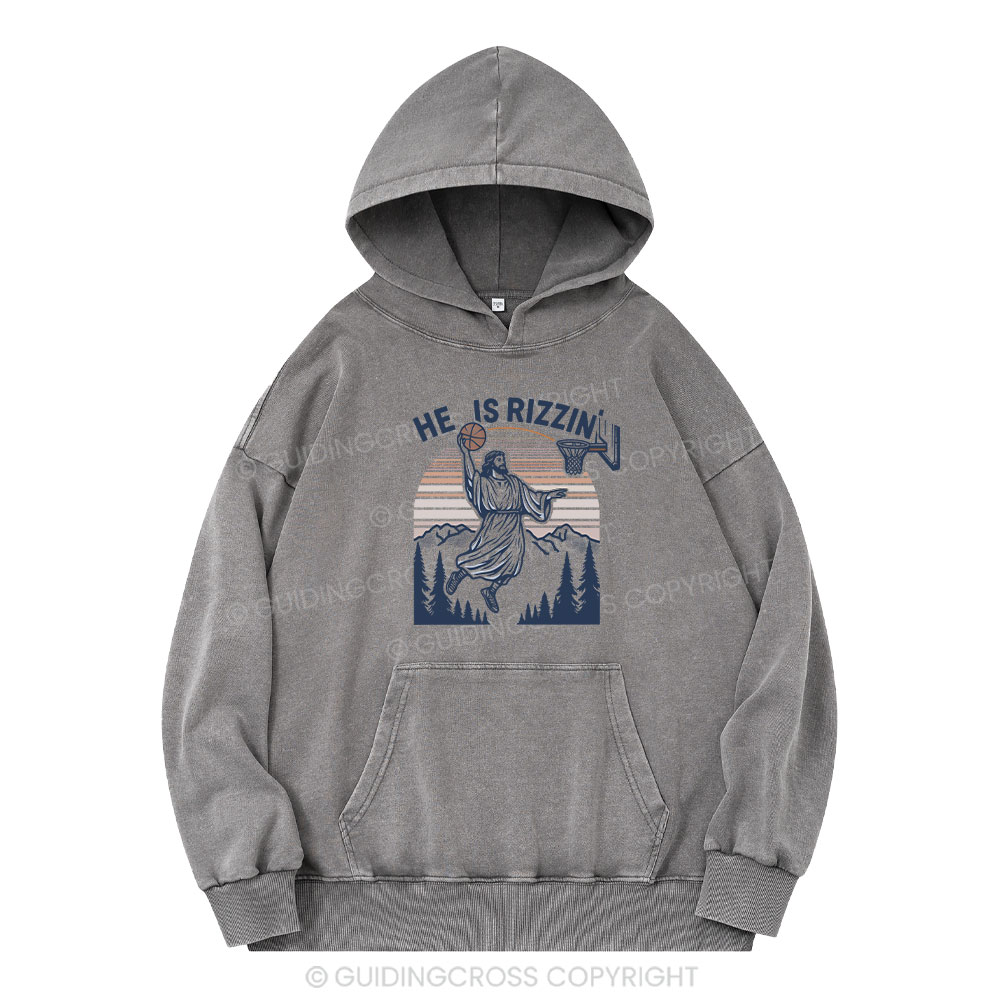 He Is Rizzen Christian Washed Hoodie