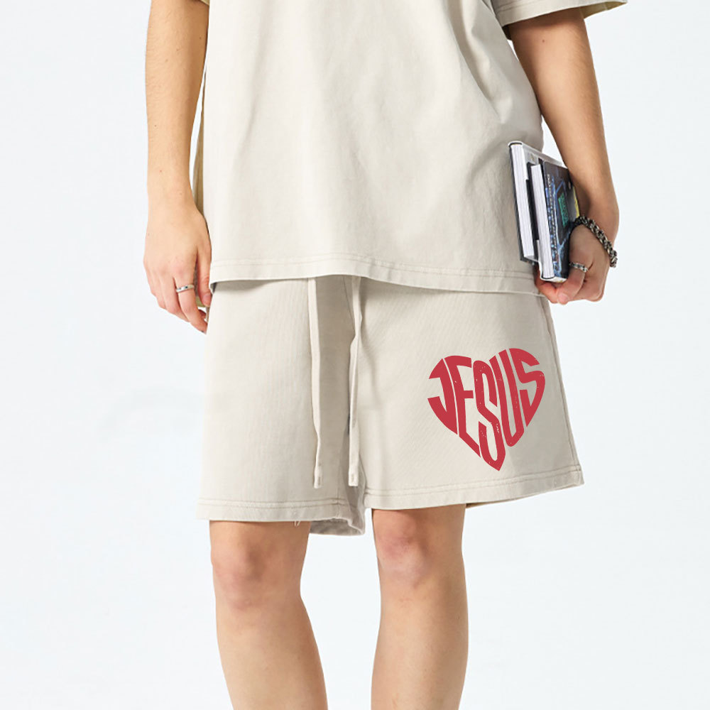 Jesus In My Hearts Christian Washed Shorts