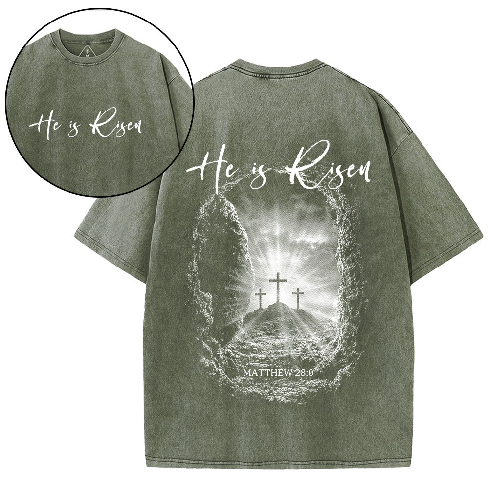 He Is Risen Christian Washed T-Shirt