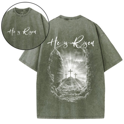 He Is Risen Christian Washed T-Shirt