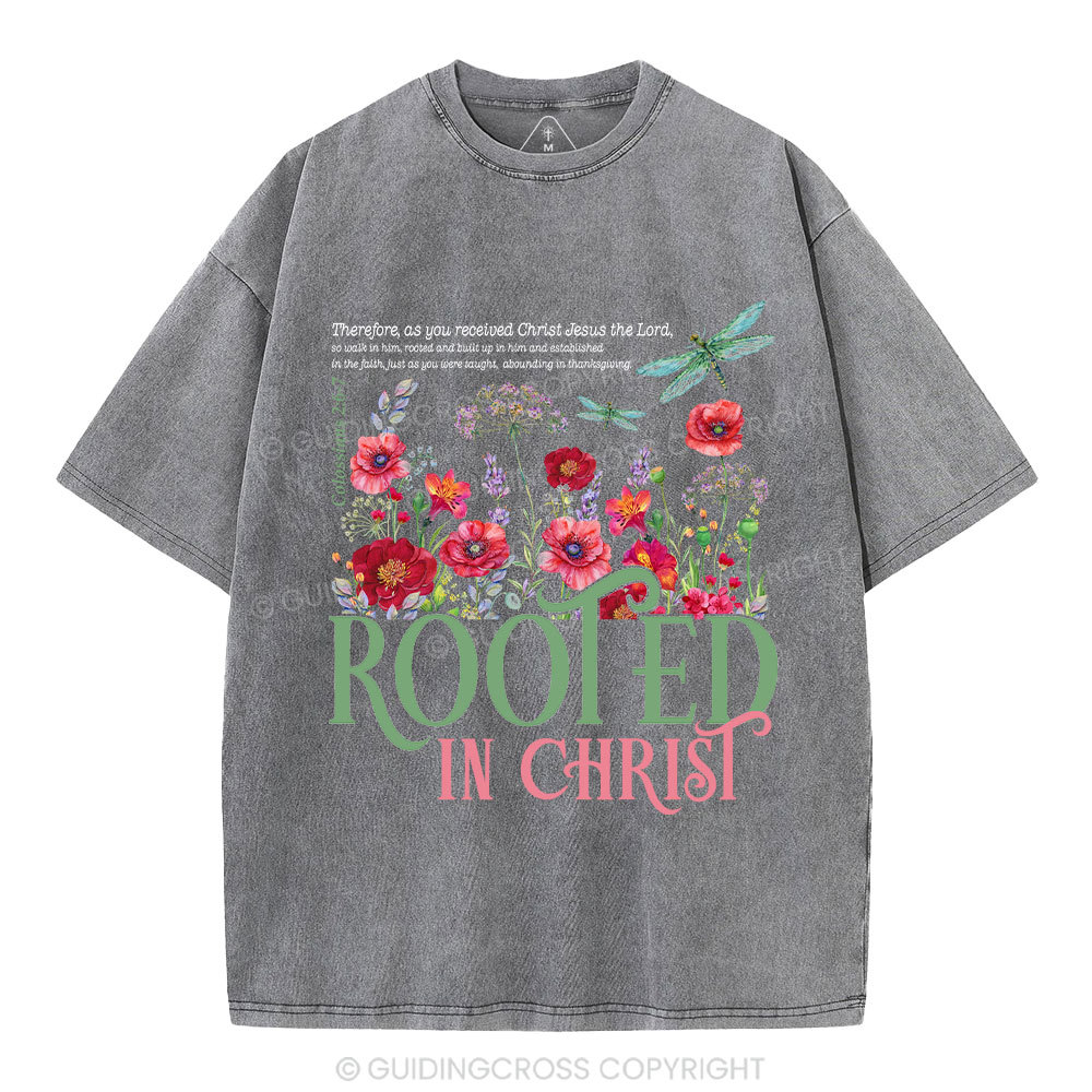 Rooted In Christ Christian Washed T-Shirt