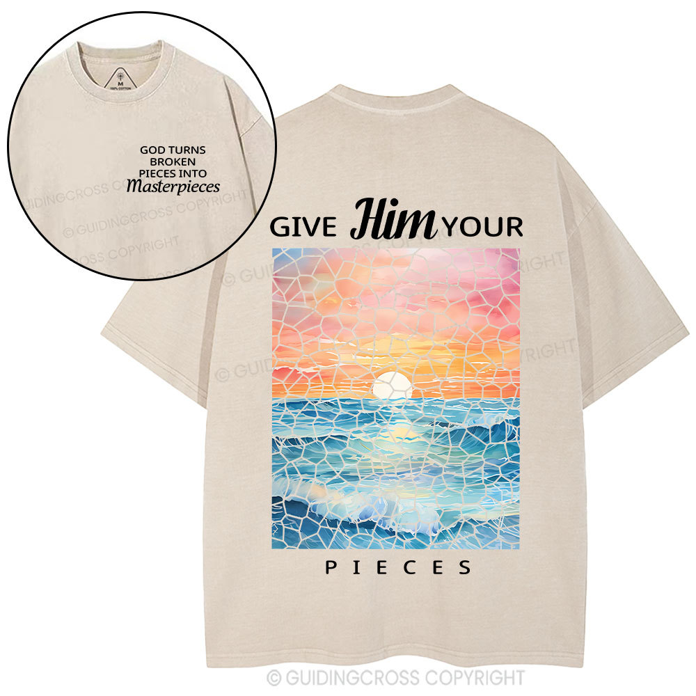God Turns Broken Pieces Into Masterpieces Christian Washed T-Shirt