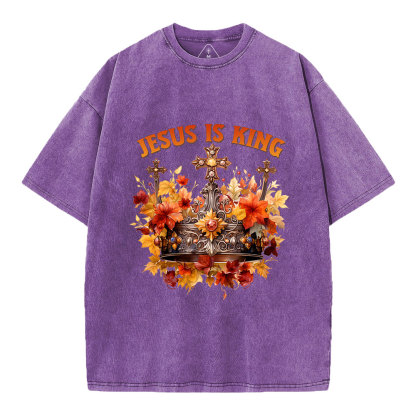 Jesus-Is-King-Autumn-Faith-Christian-Washed-T-Shirt-Purple+