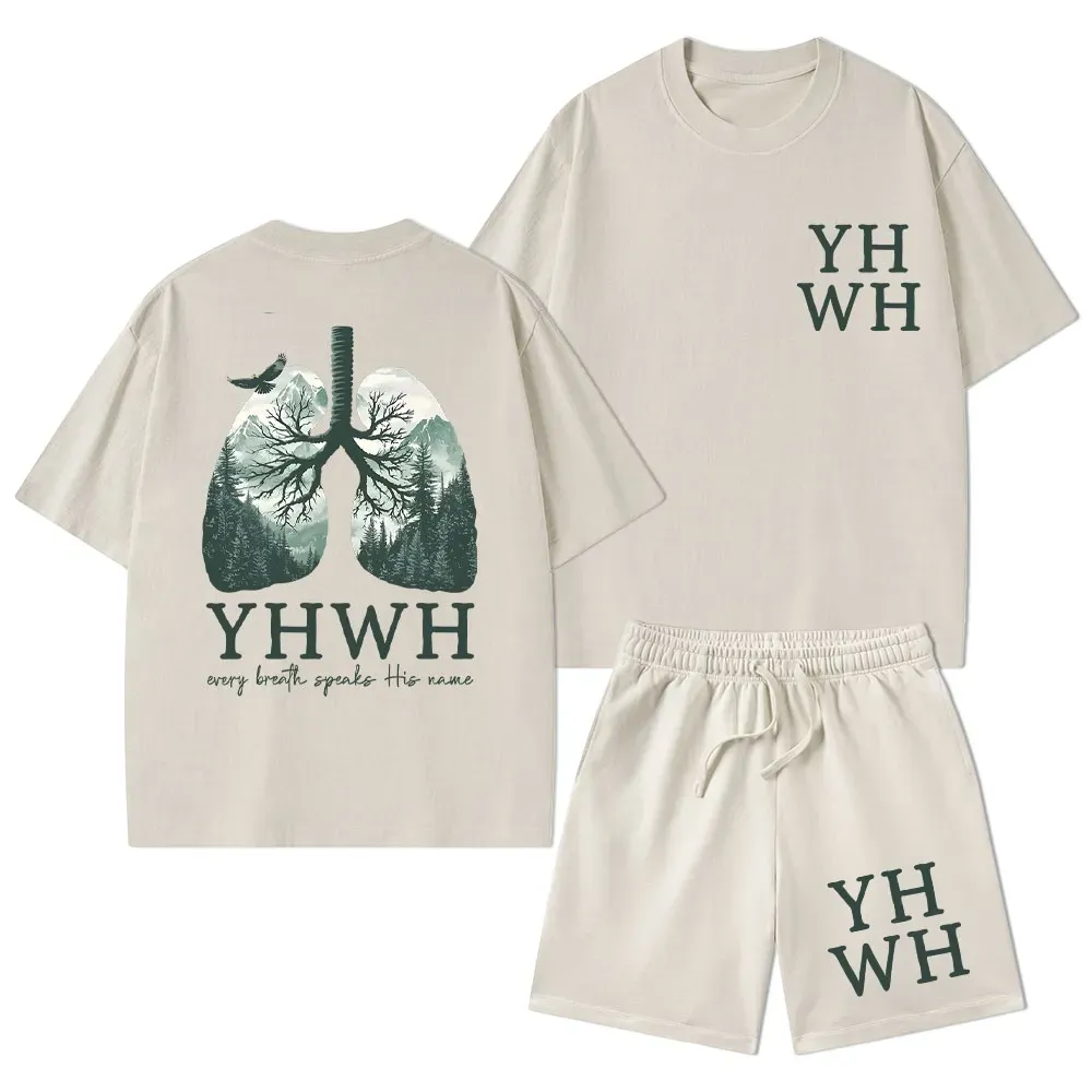 YHWH Nature Lung Christian Washed T-Shirt & Shorts