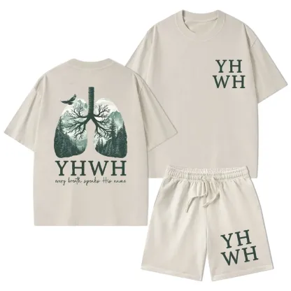 YHWH Nature Lung Christian Washed T-Shirt & Shorts