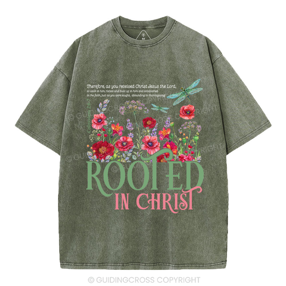 Rooted In Christ Christian Washed T-Shirt